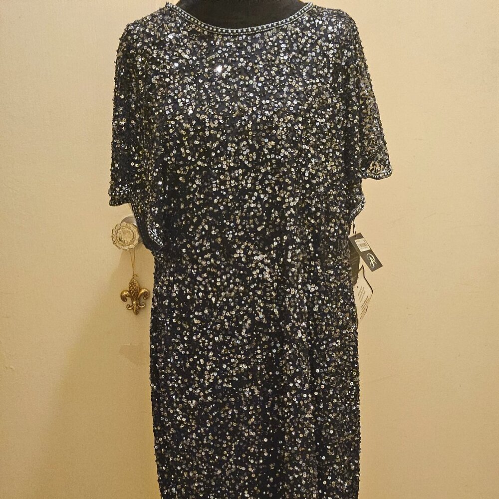 Adrianna Papell Blue Sequined Formal Dress Size 12W